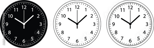 Clock, analog, time, vector, illustration, black, white, hour, minute, watch, set, learning, education, design, modern, graphic, dial, hands, stock, concept