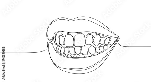 Abstract line drawing of a smiling mouth with teeth  