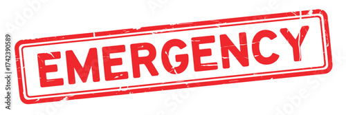 Red stamped emergency sign with distressed texture