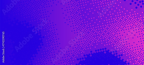 Pixelated bitmap gradient texture. Blue and pink dither pattern background. Abstract glitchy pattern. 8 bit video game screen wallpaper. Wide pixel art retro illustration. Vector backdrop
