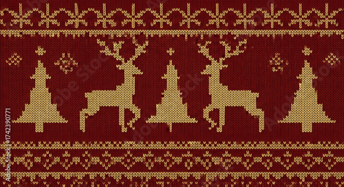 Wallpaper Mural Pixel Art Christmas Sweater Pattern with Reindeer and Trees in Red and Gold Torontodigital.ca