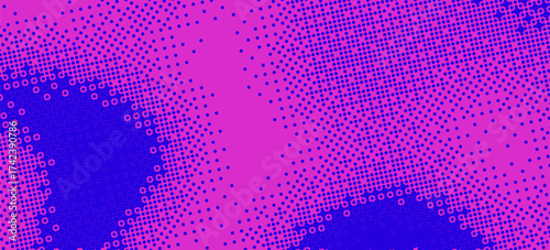 Pixelated bitmap gradient texture. Blue and pink dither pattern background. Abstract glitchy pattern. 8 bit video game screen wallpaper. Wide pixel art retro illustration. Vector backdrop