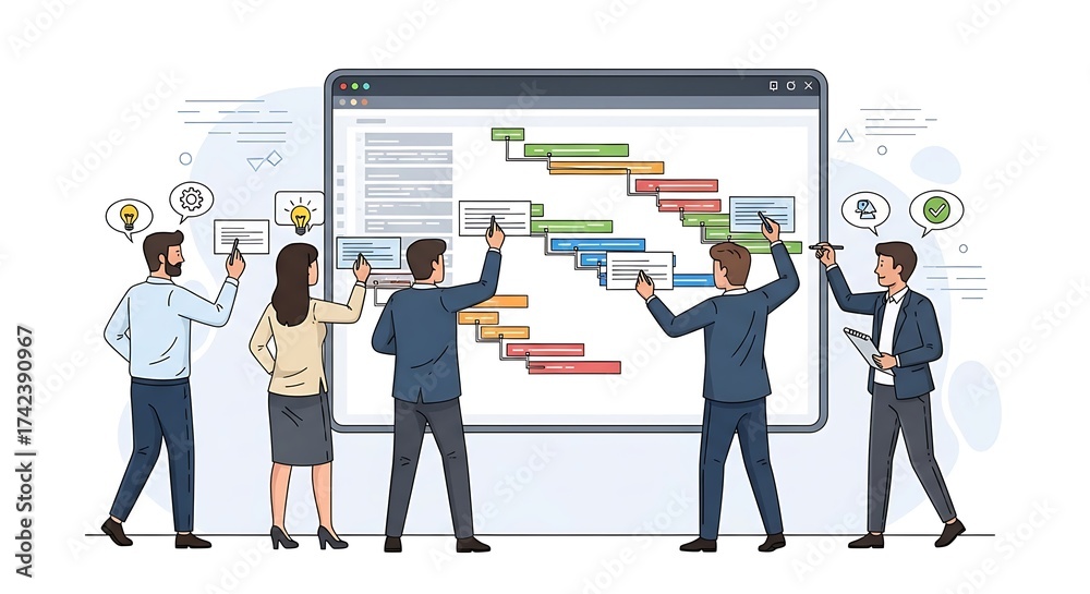 Fototapeta premium Dynamic business team fostering innovation and strategic growth through collaborative brainstorming and project development in a modern, professional office meeting setting
