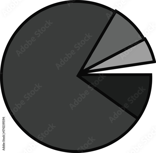 3D pie chart vector, monochrome business infographic, financial report diagram, corporate data visualization, market analysis, professional circular segmented graph