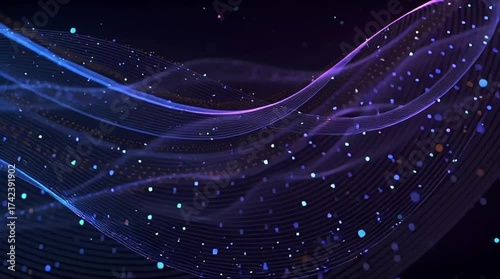 Loopable Neon Blue and Violet Particle Lines – Holographic Data Stream Background 4K