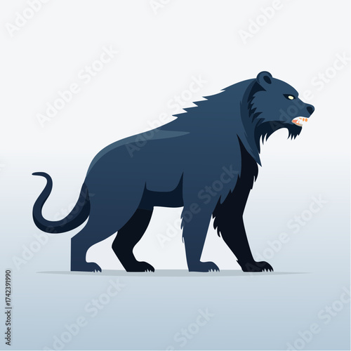 Stylized illustration of a wolverine with dark fur and white markings.