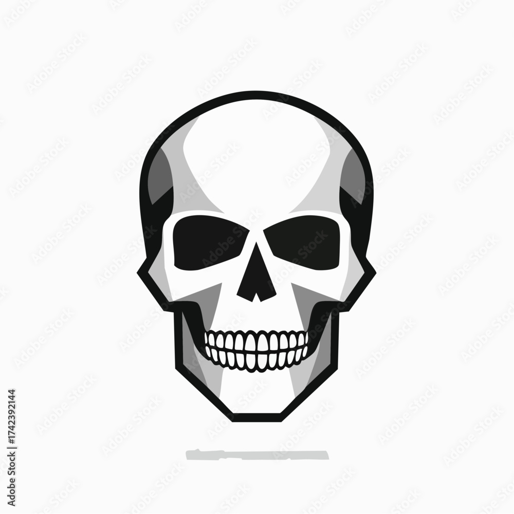 Obraz premium Stylized Human Skull Illustration with Bold Outlines and Shading.