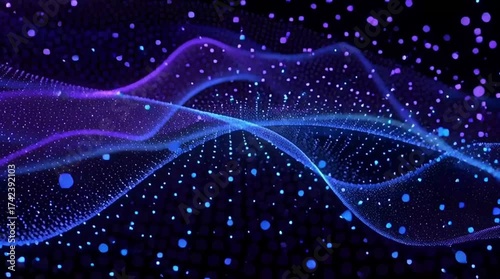 Loopable Neon Blue and Violet Particle Lines – Holographic Data Stream Background 4K
