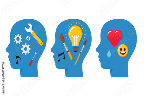 Creative and emotional thinking abstract concept illustration
