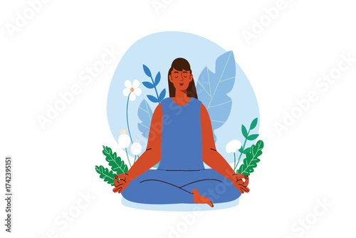 Serene Woman Practicing Meditation in Nature A Peaceful Illustration