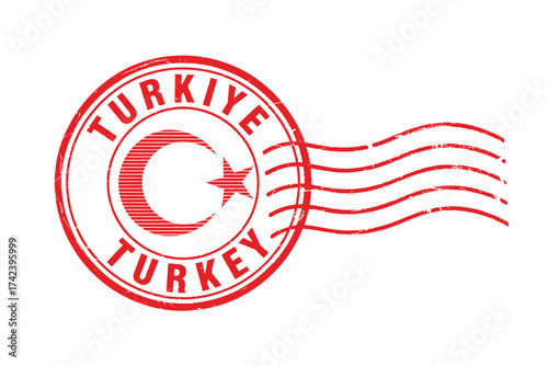 Circular postmark stamp featuring the turkish flag and postmarks