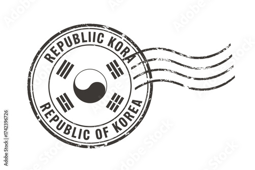 Circular republic of korea stamp with wavy lines