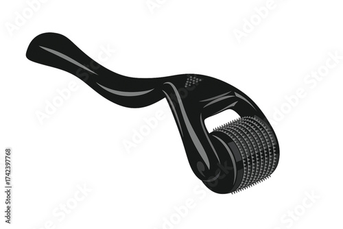Derma Roller for Microneedling: Black and White Vector Art Illustration of a Skincare Tool for Anti-Aging, Collagen Production, and Improved Facial Serum Absorption. Adobe Illustrator Artwork