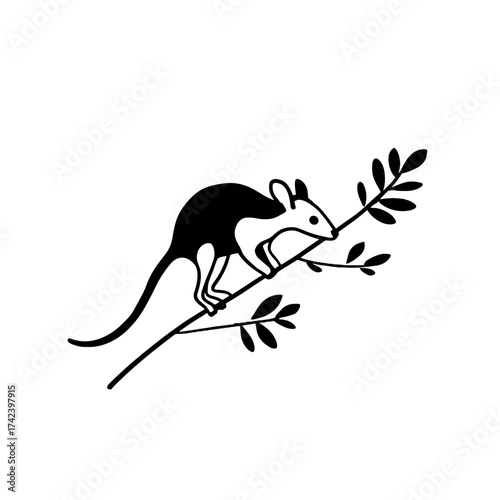 Tree Kangaroo. Tree Kangaroo simple black and white line art vector logo