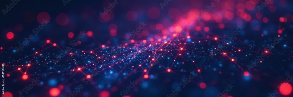 Obraz premium A visually appealing blockchain network layout with various interconnected nodes and lines on a digital backdrop , decentralized, encryption