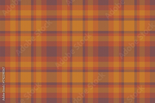 Worn seamless check tartan, relax textile background plaid. Suit vector pattern fabric texture in red and orange colors.