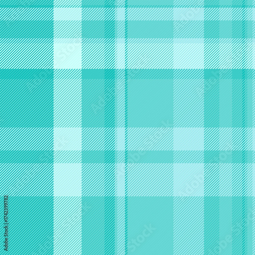 Cotton check vector background, elementary texture tartan textile. Tile plaid fabric seamless pattern in teal and pale turquoise colors.