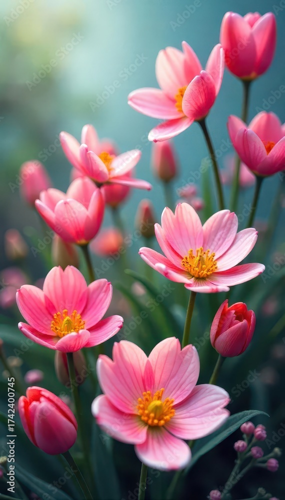 Obraz premium Vibrant spring flowers arrangement in full bloom, perfect for springtime celebrations and nature-themed designs, petal, season