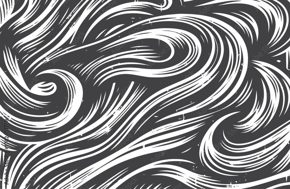 Fototapeta premium A bold black swirl pattern with sweeping curves and flowing lines creates a dramatic, abstract motif suitable for modern art, branding, or background textures