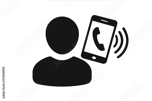 User silhouette with ringing phone icon isolated on white background, phone call concept vector illustration, communication symbol, mobile call alert, flat design