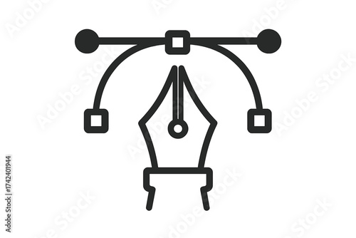 Vector icon of a fountain pen nib with Bezier curve tool, editable vector illustration, design tool symbol, digital drawing, graphic design, creative concept art