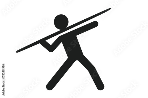 Wellness vector icon depicting healthy lifestyle concept with person throwing javelin, sport activity silhouette, fitness and exercise symbol, isolated background