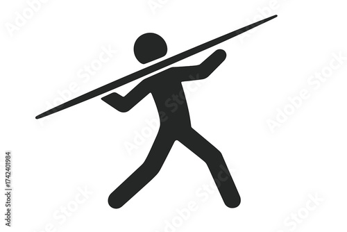 Javelin thrower athlete silhouette icon, sport competition vector, athletic fitness and healthy lifestyle symbol, black simple design with transparent background