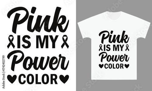 Pink is my power color text with ribbon and heart graphics lettering typography