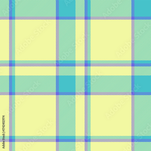 Cool plaid fabric texture, scotland seamless textile pattern. Gentle tartan vector background check in lime and cyan colors.