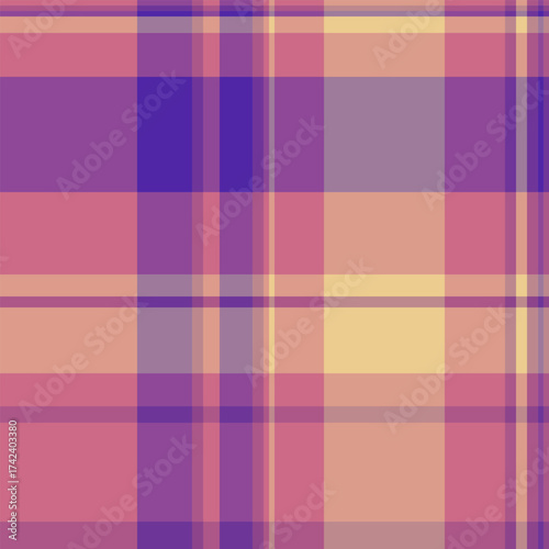 Colorful plaid pattern with soft pink, purple, and peach tones. Versatile backdrop for various designs, textiles, or digital projects. Modern, calming aesthetic.