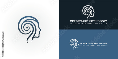 The elegant logo showcases a side profile that incorporates a unique spiral pattern within the head. This spiral symbolizes the intricate process of psychological evaluation and deep internal work.