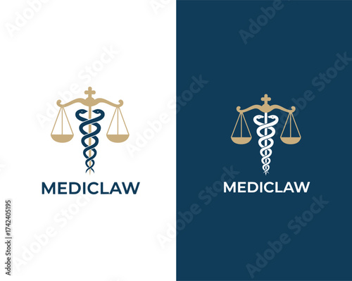 Medical law logo vector design. Suitable for business, health, law firm office, and medical caduceus vector