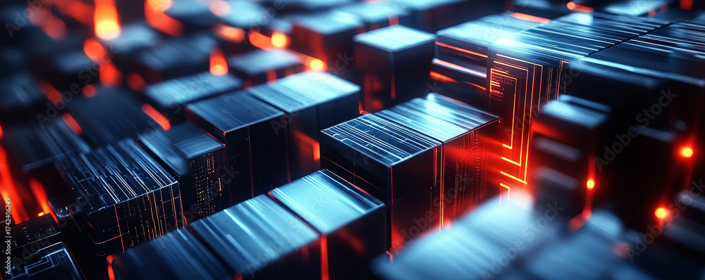 Obraz premium Abstract geometric shapes with glowing lines and patterns