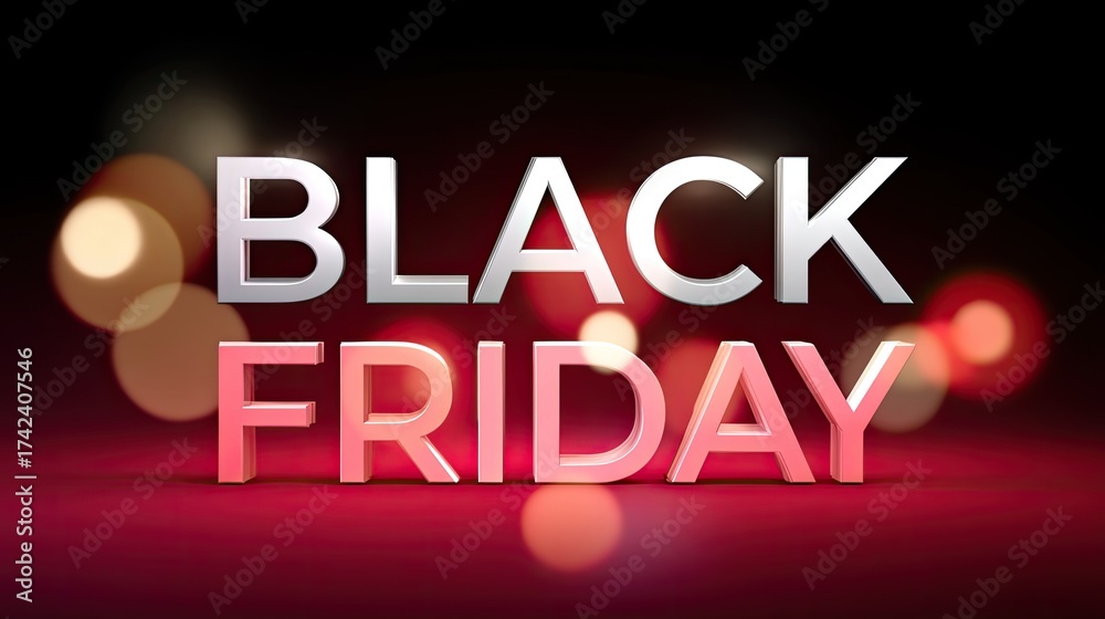 Festive Black Friday Sale Announcement with Shiny Text and Colorful Bokeh Background
