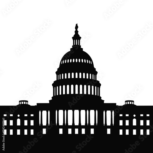 Silhouette of the united states capitol building against a white background