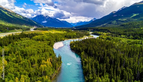 Aerial View of the Kenai River Valley in Alaska.