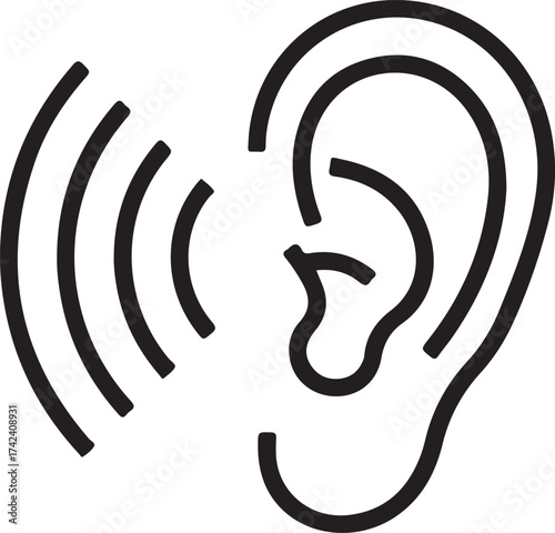 Headphones icon with human ear vector illustration on internet button