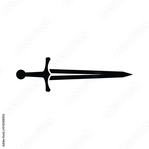 Black silhouette of a medieval sword on a white background