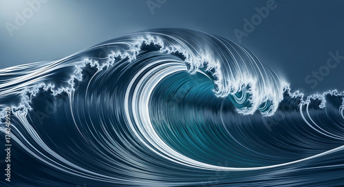 Fototapeta Naklejka Na Ścianę i Meble -  Powerful ocean wave cresting with dramatic white foam under a dark sky