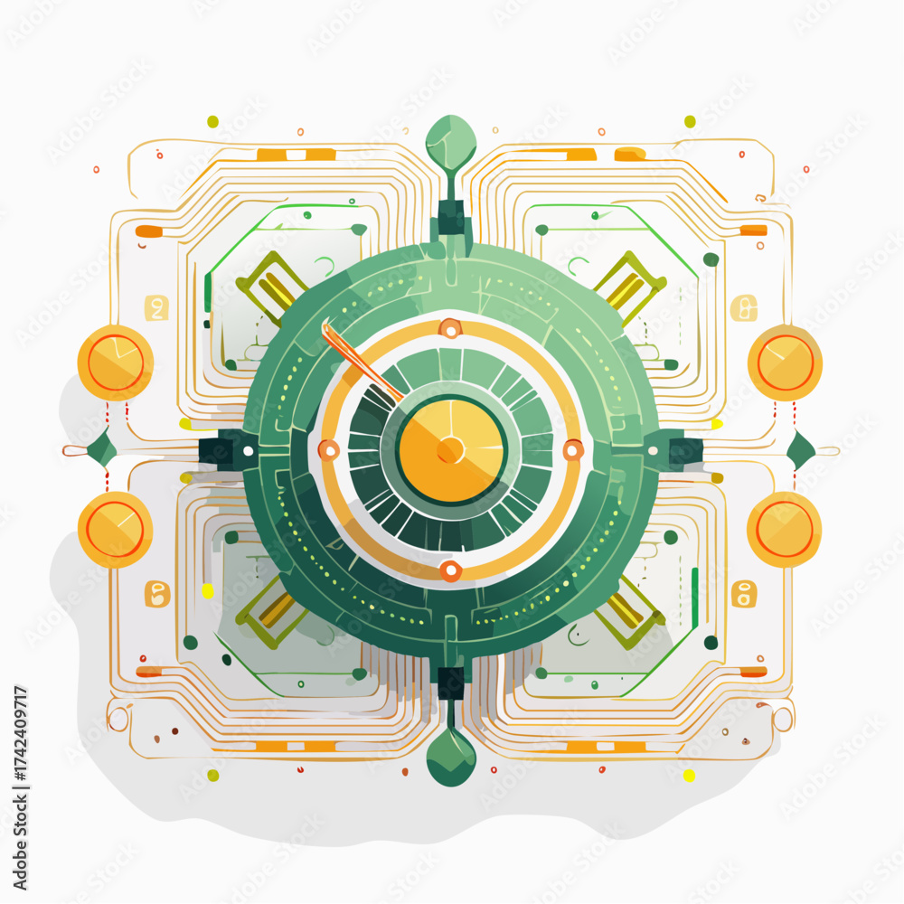 Obraz premium Futuristic circuit board, viewed from a high angle, vector illustration