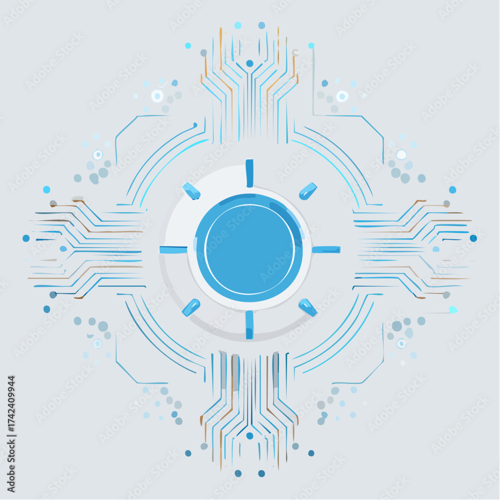 Fototapeta premium Futuristic circuit board, viewed from a high angle, vector illustration