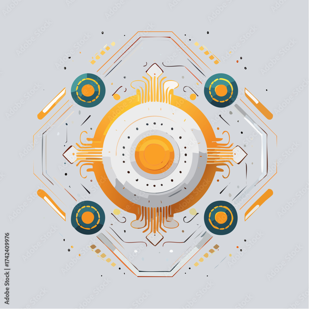 Fototapeta premium Futuristic circuit board, viewed from a high angle, vector illustration