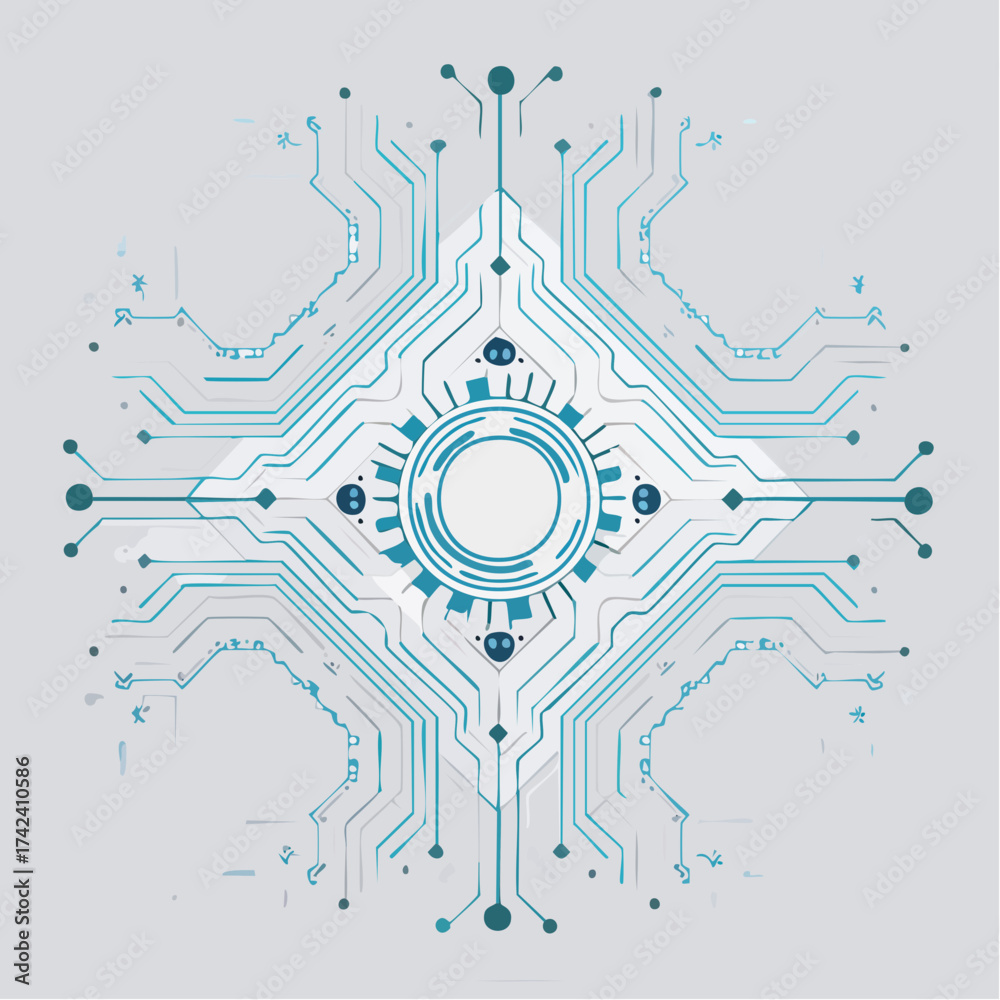 Obraz premium Futuristic circuit board, viewed from a high angle, vector illustration