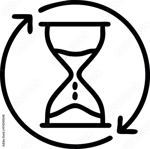 Vector art of hourglass with circular arrows indicating time passing
