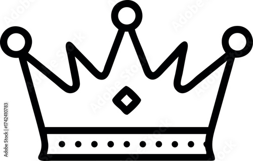 Vector art of black outline of a crown with a small diamond in the center