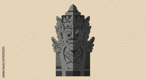 Ornate Stone Balinese Statue with Intricate Carvings and Traditional Design.