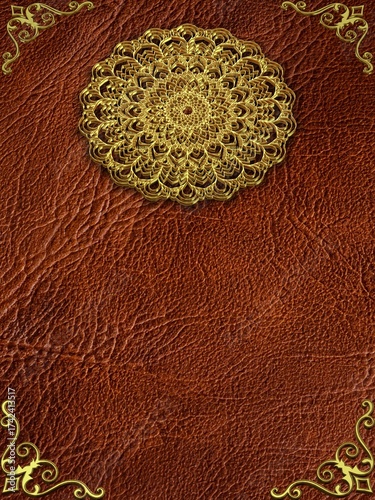 Elegant Leather Surface Trimmed in Gold, Unique Background Exuding Prestige, Harmony, and Subtle Reflection
