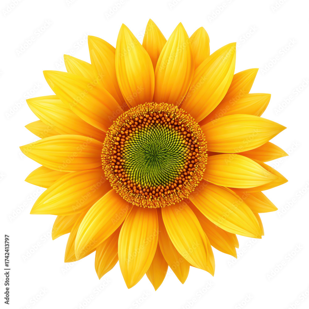 Fototapeta premium PNG vibrant yellow sunflower with detailed center on white background for stock photography closeup