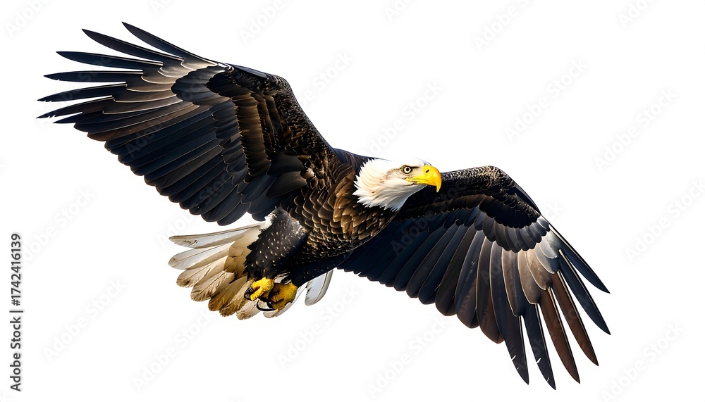 Fototapeta premium Majestic raptor soaring with wings outstretched against a stark white background