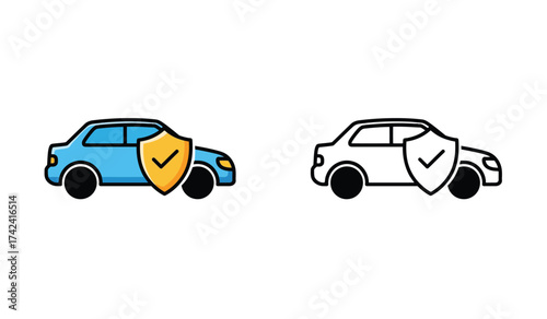 Car insurance icons symbolizing protection and assurance with vector representations of vehicle safety